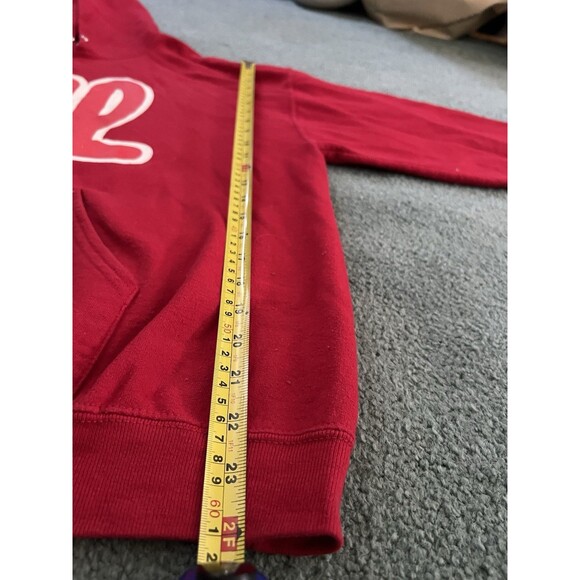 Jerzees Red Hoodie with White and Blue Design - Picture 11 of 14